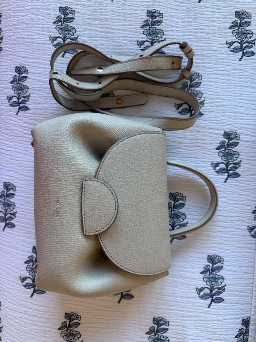 Polene Leather Crossbody (Textured Chalk color)